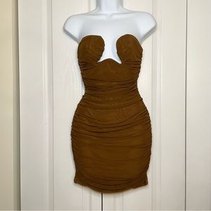 Brown Strapless Mini Dress